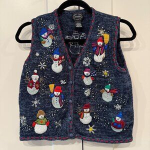 Designers Studio Originals P/S Snowman Knit Vest embroidered ugly christmas swea